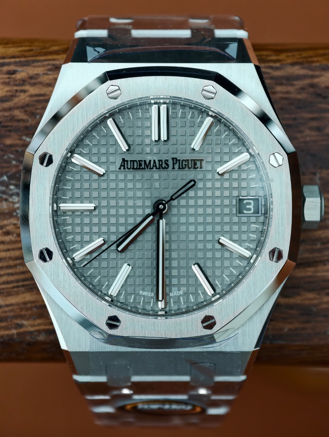 Steel watch with silver dial